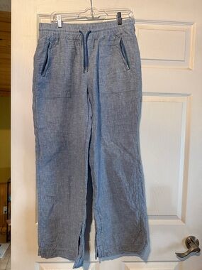 Athleta Light Blue Wide-Leg Linen-Blend Pants